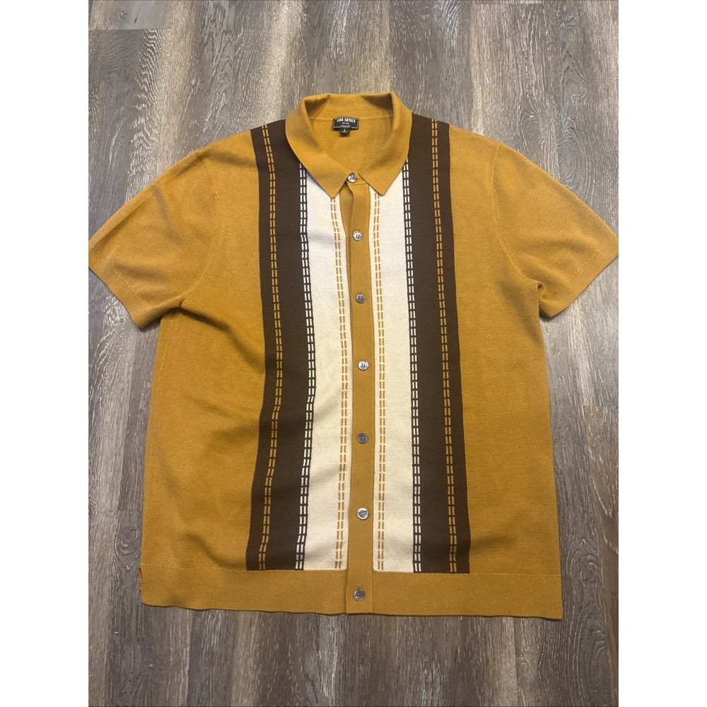 Todd Snyder Silk Cotton Knit Button Up Polo Shirt Men's L Vertical Stripe Retro
